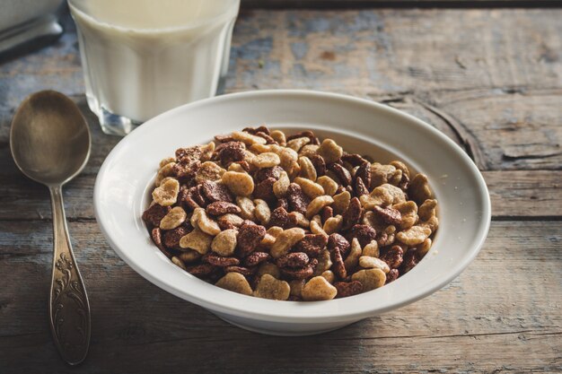 cornflakes with milk, delicious breakfast  