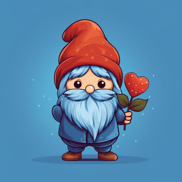 Cornflower blue cutie adorable autumn gnome spreading love in a pleasant cartoon style