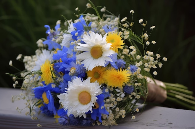 Cornflower bouquet with chamomile accents