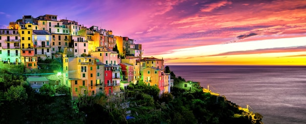 Corniglia Italy in the Cinque Terre Region in autumn at dusk