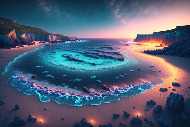 Foto il mare bioluminescente della costa della cornovaglia