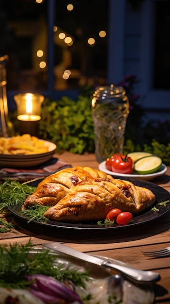 Photo a cornish pasty is a turnovershaped baked shortcrust pastry filled with beef and vegetables