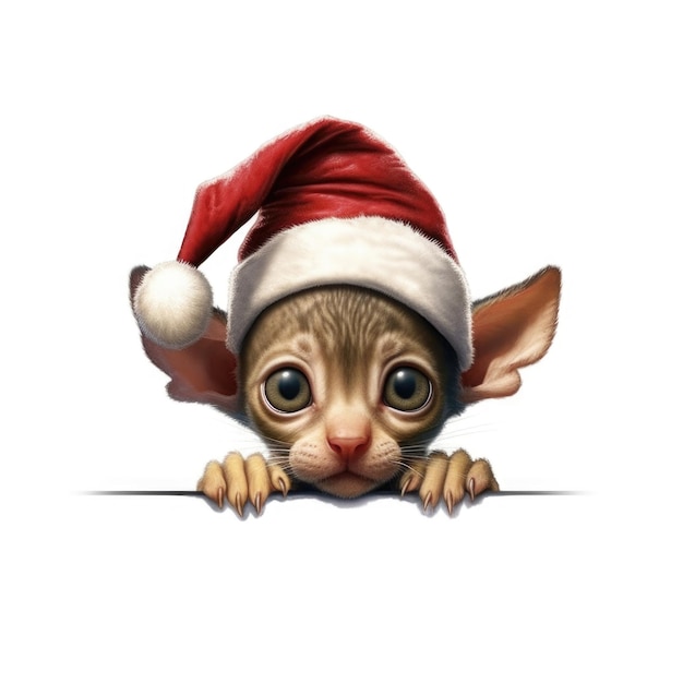 Cornish Rex-katje met kerstmuts