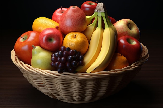 A cornucopia of flavors as banana peach apple and orange meet in a fruit basket