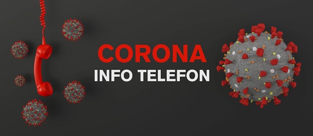 Photo corona hotline, red phone hotline - calling for information about coronavirus disease covid-19