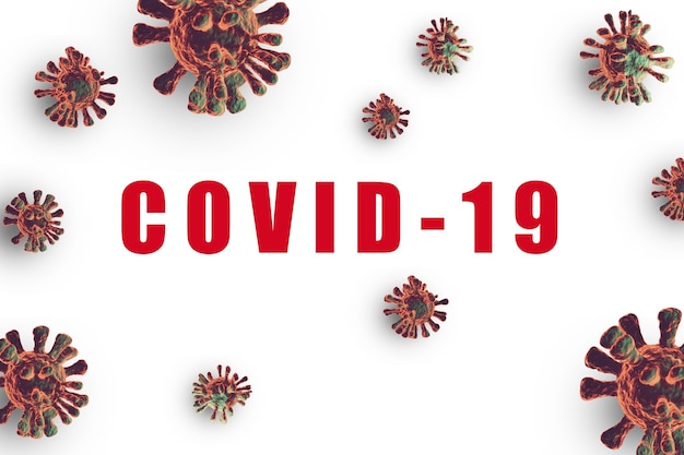 Mutazione del virus corona su sfondo bianco, pandemia di covid 19 dalla cina nel 2019 in ogni paese. il virus muta fortemente per espandere l'epidemia e difficile da trattare, tecnica di rendering 3d