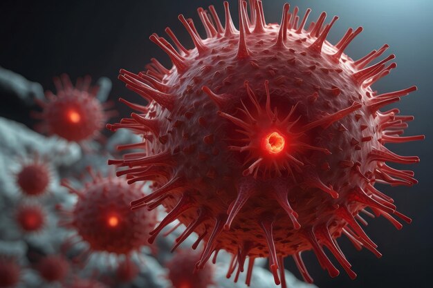 Foto il virus corona nell'arteria rossa microbiologia e concetto di virologia