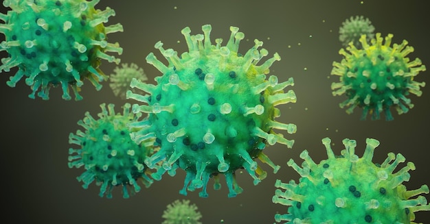 Coronavirus 2019ncov flu infection 3D medical illustration Microscopic view of floating China pathogen respiratory influenza virus cells Dangerous asian ncov corona virus pandemic risk background