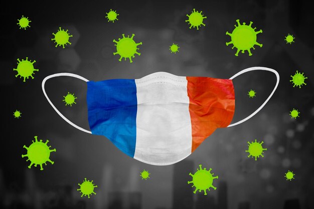 Coronavirus attack a face mask with France flag