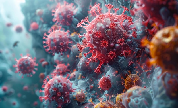 Photo coronavirus cells and antibodies in the body