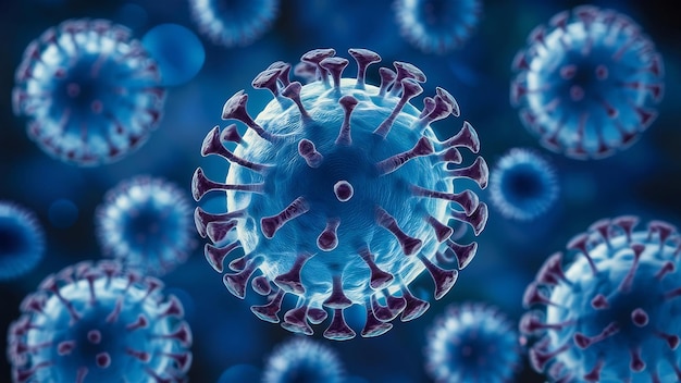 Coronavirus cells on blue