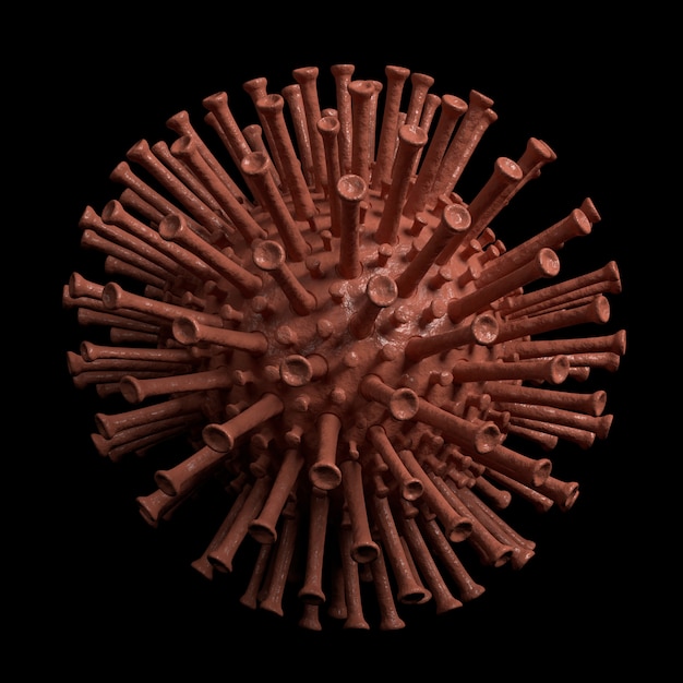 Coronavirus (CoV). Viruscel in microscoop. 3D-weergave.