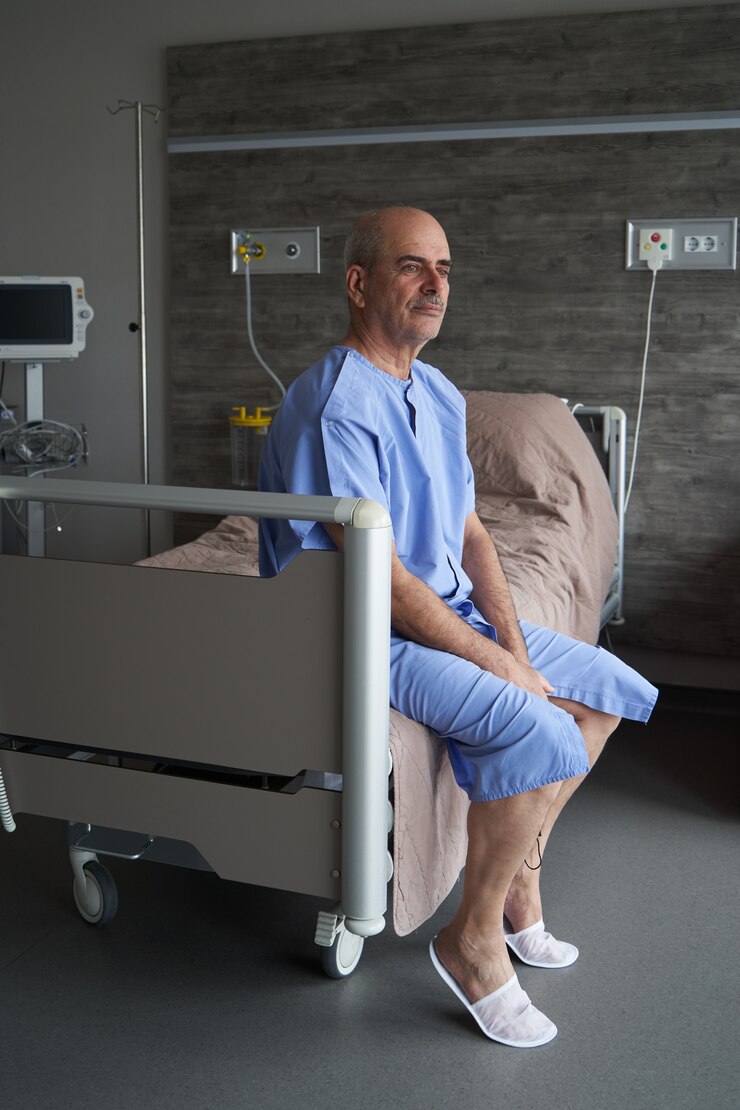 Coronavirus covid 19 geïnfecteerde patiënt in quarantaine in ziekenhuisbed