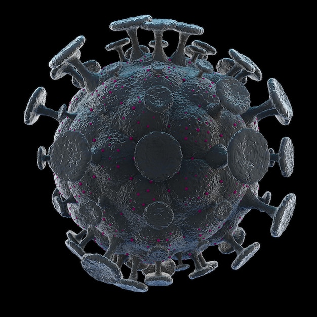 Coronavirus covid-19 al microscopio, cellula coronavirus covid-19, illustrazione 3d