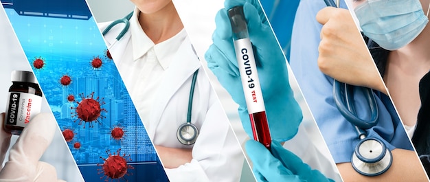 Coronavirus COVID-19 photo set banner in concept of medical treatment