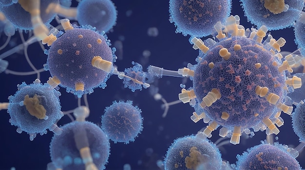 顕微鏡で見た3Dウイルス細胞を含むコロナウイルスcovid19の背景