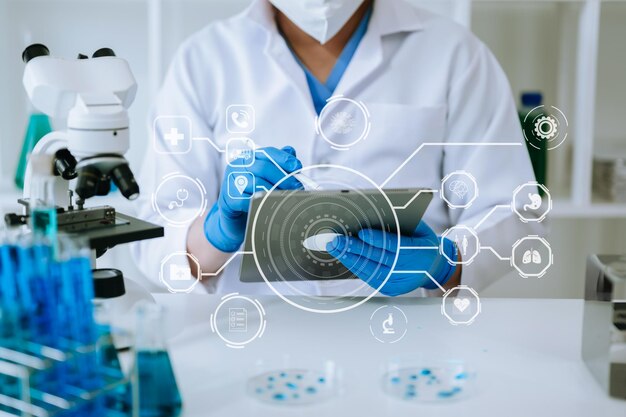 Coronavirus covid19 medical test vaccine research and development concept scientist in laboratory study and analyze scientific sample of coronavirus antibody