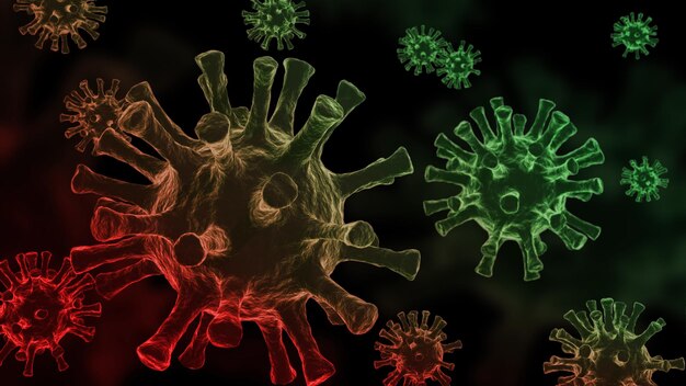 Coronavirus COVID19 under the microscope 3d illustration rendering