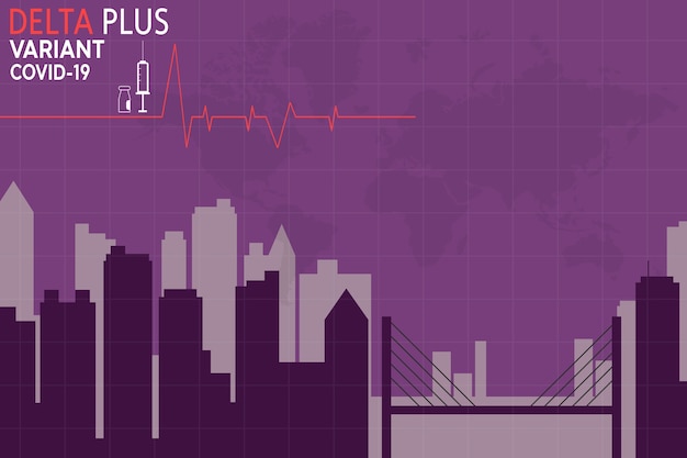 Coronavirus delta plus variant flat style, concept of vaccination, injection, city illustration