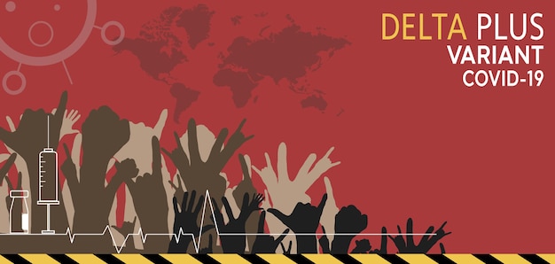 Coronavirus delta plus variant flat style, concept of vaccination, injection.
