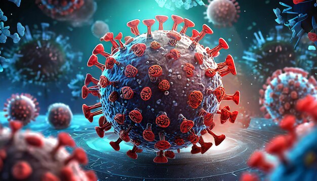 Photo coronavirus disease outbreak microscopic view of a infectious virus sarscov2 omicron