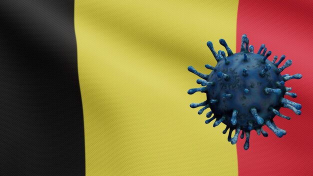 Coronavirus floating over Belgian flag