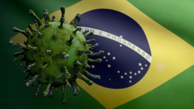 Coronavirus floating over Brazilian flag