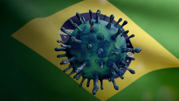 Coronavirus floating over Brazilian flag