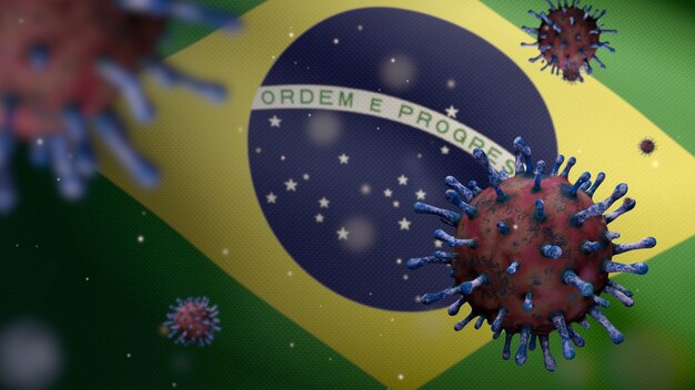 Coronavirus floating over Brazilian flag