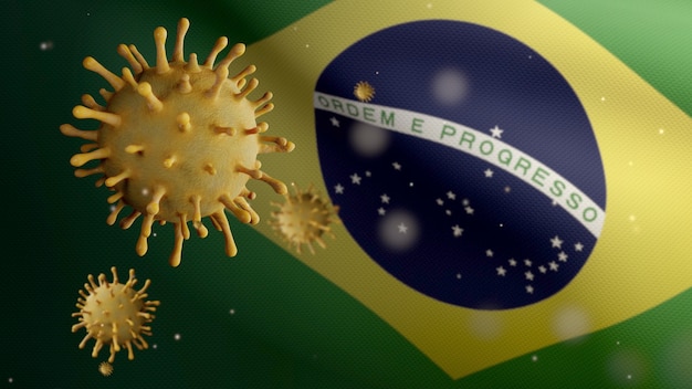 Coronavirus floating over Brazilian flag