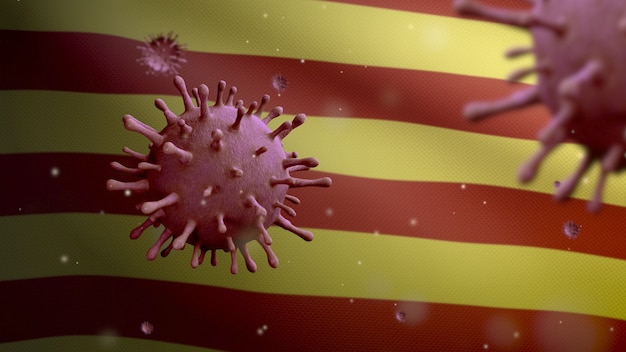 Coronavirus floating over Catalonia independent flag