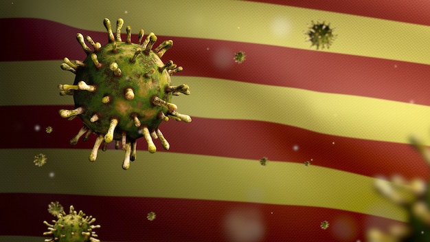 Coronavirus floating over Catalonia independent flag