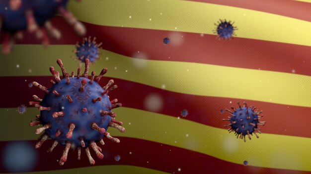 Coronavirus floating over Catalonia independent flag