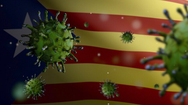 Coronavirus floating over Catalonia independent flag