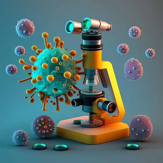 Photo coronavirus flu under the microscope generative ai