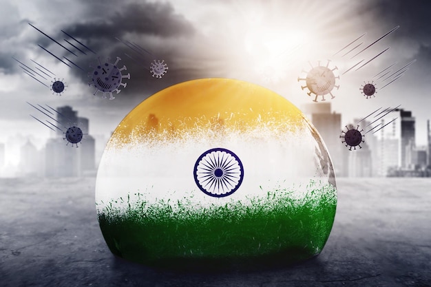 Coronavirus germs hitting India flag