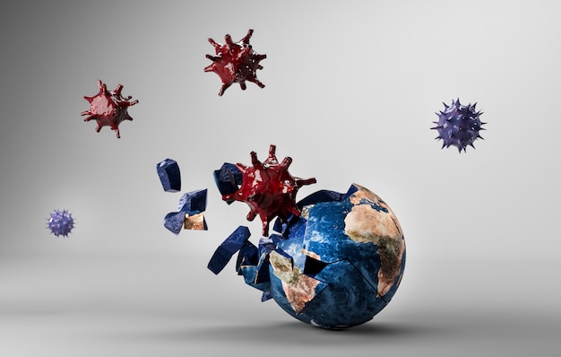 Coronavirus hits earth 3d rendering