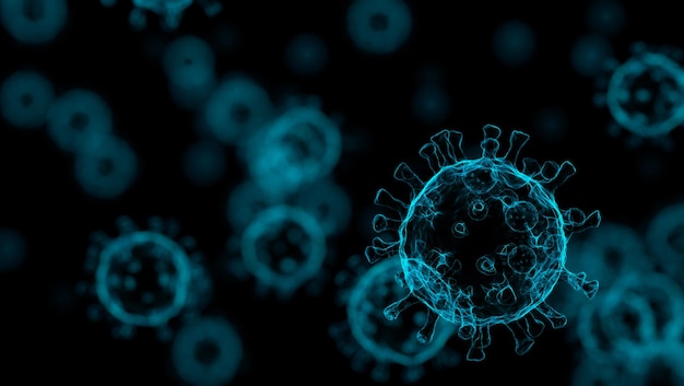 Illustrazione medica dell'infezione da coronavirus. primo piano del virus del microscopio. rendering 3d.