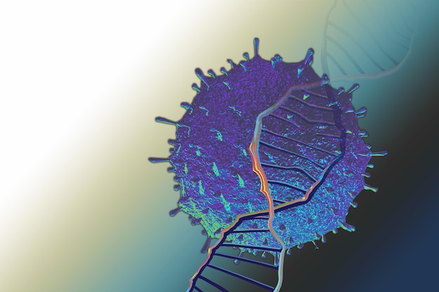 Coronavirus or influenza outbreak background. Flu strain with DNA research concept