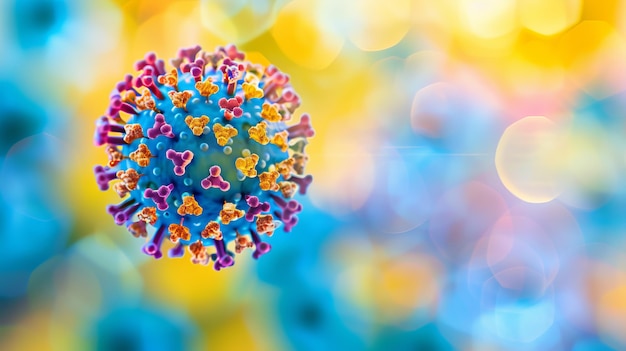 A coronavirus is shown on a blue background