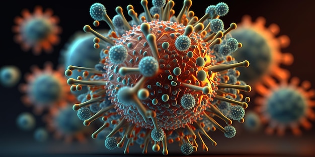A coronavirus is shown in a dark room.
