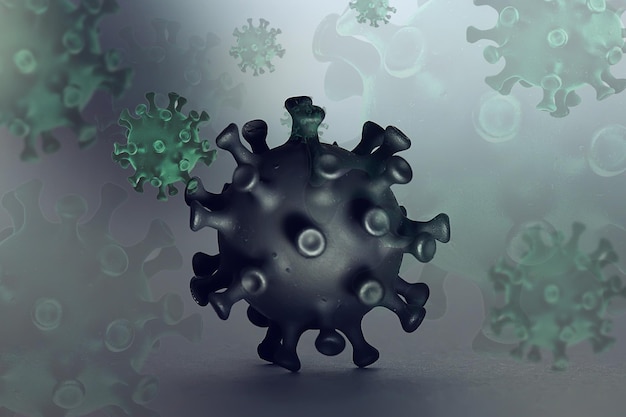 Modello di coronavirus isolato su sfondo nero, foto di micro virus