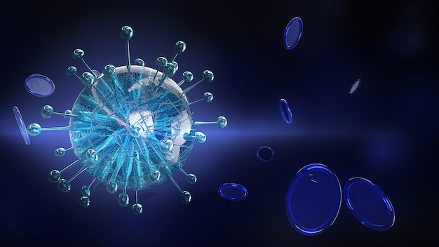 Coronavirus molecules microscopic, 3d rendering