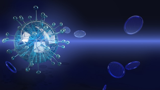Coronavirus molecules microscopic, 3d rendering