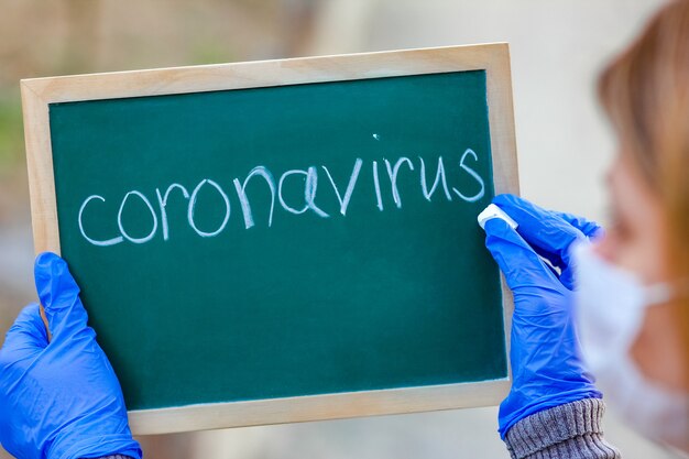 A Coronavirus Outbreak of the corona virus. Epidemic Viral Respiratory Syndrome. Girl's Plate in Hands. China