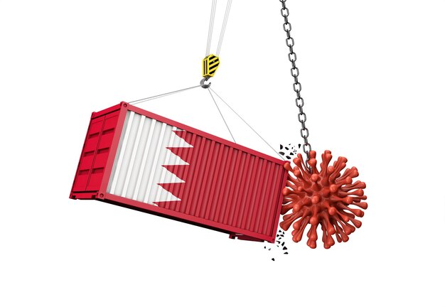 바레인 화물 컨테이너 d 렌더링에 충돌하는 코로나바이러스 발생