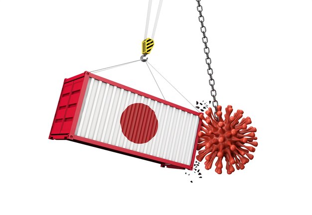 Coronavirus outbreak crashing into japan cargo container d render