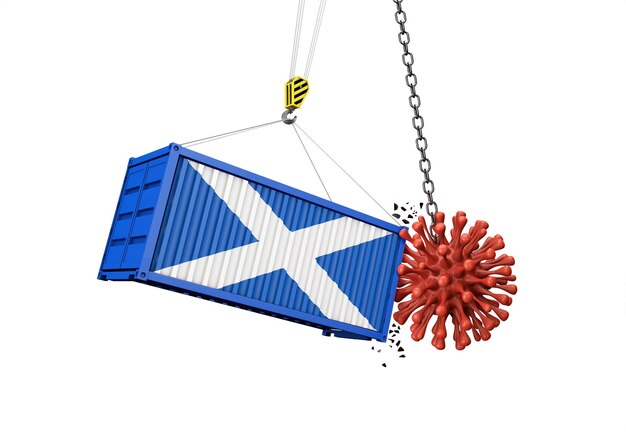 Coronavirus outbreak crashing into scotland cargo container d render