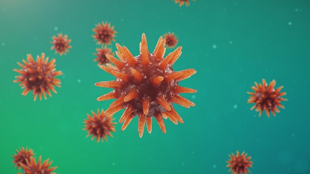 Epidemia di coronavirus. agente patogeno che colpisce le vie respiratorie. infezione da covid19. concetto di pandemia, infezione virale. il coronavirus dentro un essere umano. infezione virale, illustrazione 3d