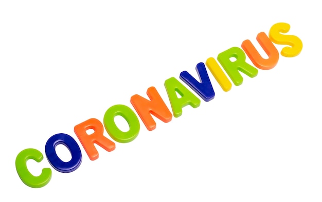 Coronavirus pandemische tekst CORONAVIRUS op een witte achtergrond